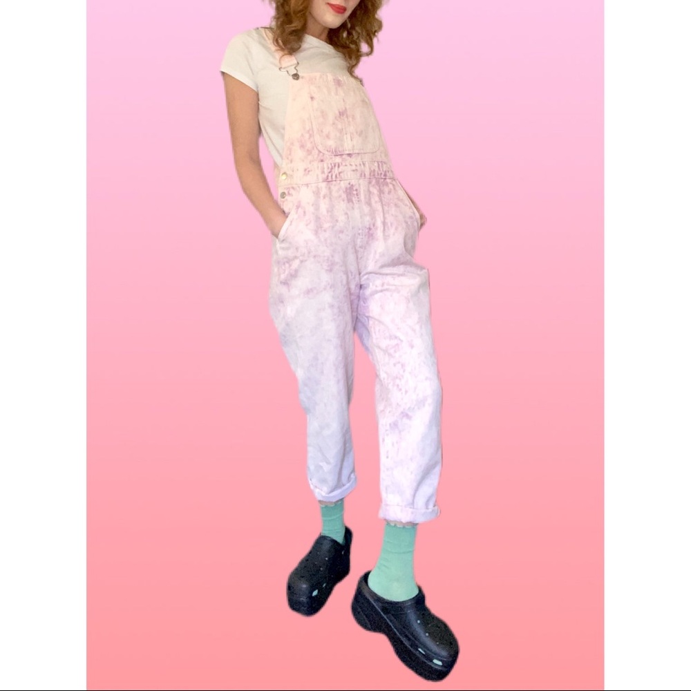 TIE DYE FOR⚡️pink/purple acid wash jean overalls